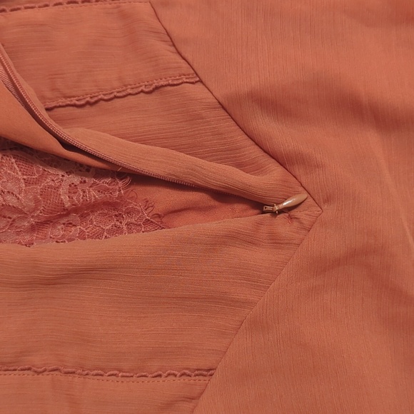 ASOS DESIGN corset lace chiffon mix panelled milkmaid midi dress, Color Rust Sz0 - Picture 11 of 16